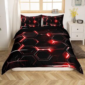 jejeloiu Boys Girls Honeycomb Bedding Set Toddler Size, Ombre Black Pink Duvet Cover Kids Geometric Comforter Cover Teens Bedroom Decor Quilt Cover (No Comforter)