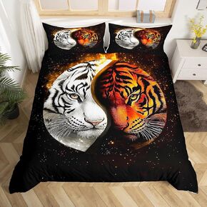 Castle Fairy 3D Wolf Bedding Set Toddler Size 2 Pcs,Blue Eyes Orange Yellow Gray Wolf Duvet Cover for Kids Teens Adults,Jungle Wild Animal Trees Silhouette Quilt Cover with 1 Pillowcase,No Comforter