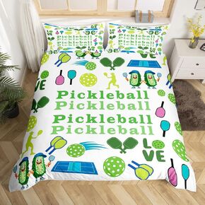 Pickleball Duvet Cover Toddler Size Sports Gaming Comforter Cover for Teens Adults Kids Colorful Pickleball Rackets Balls Bedding Set Geometric Dots 2 Pcs Decorative Bed Cover(No Comforter)