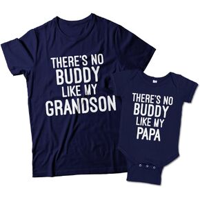 Papa and Grandson Matching T-Shirts, There's No Buddy Like My Grandson and No Buddy Like My Papa Matching Shirt Set Navy Blue