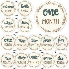 7 Pack Baby Monthly Milestone Markers Disc, Double Sided Baby Milestone Signs for Baby Photos, Wooden Baby Growth Cards Milestone Circles for Baby Boy Girls 1-12 Months Baby Milestone Pictures