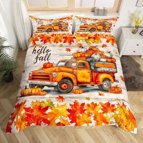 Fall Pumpinks Duvet Cover Toddler,Thanksgiving Day Fruits Leaves Comforter Cover with 1 Pillowcase,Orange Maple Leaves Bedding Set 2pcs for Kids Teens,Vintage Fall Themed Quilt Cover,Not Comforter