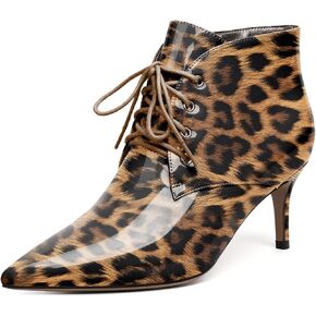 Eldof Women's Kitten Low Heel Ankle Boots Pointed Toe Lace Up Comfortable Walking Short Boots 2.5 Inches