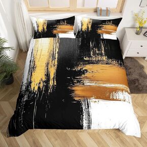 jejeloiu Kids Orange and Black Abstract Bedding Set Toddler Size Abstract Art Duvet Cover for Boys Girls Modern Geometric Striped Comforter Cover,No Comforter