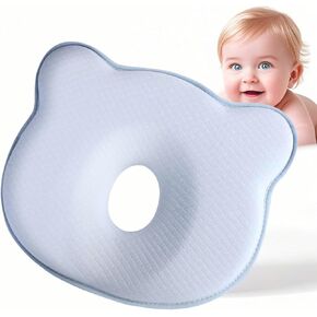 Memory Foam Baby Pillow, Portable Baby Travel Pillows, Breathable Cute Cartoon Bear Soft Comfortable Pillow, Suitable for Little Boys and Girls, Prevent Flat Heads (Blue)