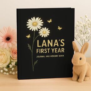 Custom Baby First Year Memory Book, Personalized Journal for Newborn Milestones, Hardcover Keepsake for Boys & Girls, Baby Girl Keepsake (Baby Memory Book 01)