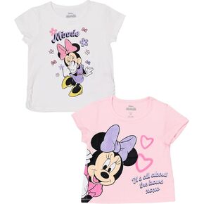 Disney Minnie Mouse & Lilo and Stitch 2-Pack Short Sleeve T-Shirt, Girls Cute Outfits for Toddlers