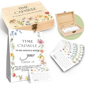 Floral Time Capsule Set, with 50 Message Cards and Floral 1 Time Capsule Sign Box, Baby Memorial Time Capsule Box, Baby Shower Blessing Memory Box for First Birthday, Baby Shower Party Decor