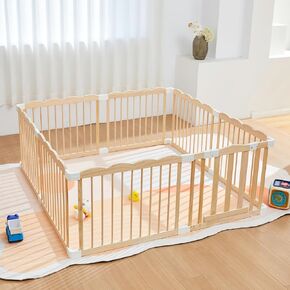 UInxiy Wooden Playpen & Wooden Playard for Babies and Toddlers，Wooden Large Shape & Size Adjustable Baby Fence,Corrales para Bebes and Baby Activity Centers with Locking Gate,Indoor use