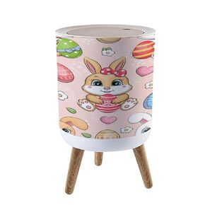 Small Trash Can with Lid Blue Seamless Pattern Meow Cute Cartoon Pastel Character for boy Baby Garbage Bin Pet Proof Waste Basket for Kitchen Bathroom Office Bedroom Decorative 1.8 Gallon