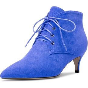 HDEUOLM Womens Mid Low Heel Pointed Toe Ankle Boots Short Bootie Lace-up Zipper Casual Dress Winter 2.0 Inches Shoes