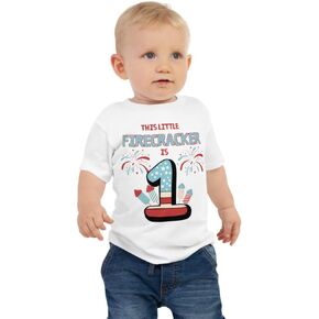 First Birthday Shirt Firecracker Theme 4th of July Birthday Shirt Patriotic Baby Short Sleeve