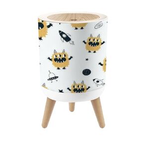 Small Trash Can with Lid Childish seamless aliens faces Sci fi blue for baby boy drawn doodle 1.8 Gallon Dog Proof Trash Can Round Garbage Can Waste Bin Wastebasket for Bathroom Bedroom Living Room