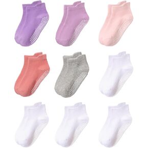 Baby Non Slip Grip Socks Cotton 9 Pack for Kids Ankle Cute Socks Toddlers Kids Boys Girls