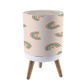 Small Trash Can with Lid Cute Rainbows Seamless Pattern Boho Motif Children Baby Gender Neutral Garbage Bin Pet Proof Waste Basket for Kitchen Bathroom Office Bedroom Decorative 1.8 Gallon