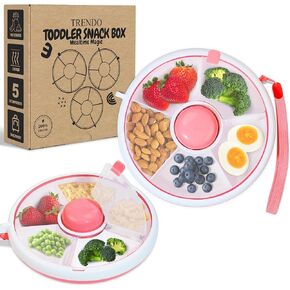 Toddler Snack Spinner - Durable & Leakproof - 5 Compartment Lunch Containers for Kids - Perfect Snack Box for On-the-Go - BPA-Free & Dishwasher Safe - Pink