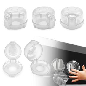 Stove Knob Safety Covers (5-Pack) - Heat-Resistant Childproof & Pet Proof Locks for Gas/Electric Stoves, Clear Easy-Install Guards (Transparent White)