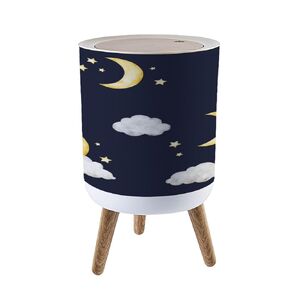 Small Trash Can with Lid Crescent Moon Cute Seamless Pattern Watercolor Weather Baby Children s Garbage Bin Pet Proof Waste Basket for Kitchen Bathroom Office Bedroom Decorative 1.8 Gallon