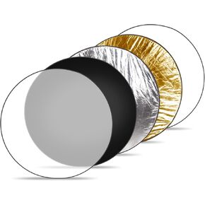 43 Inch 5 in 1 Round Reflector Photography, Collapsible Light Reflector Diffuser, Reflector for Studio Photography Lighting Outdoor Includes Translucent, White, Black, Silver and Gold