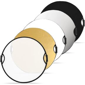 32 Inch/80cm Photography Reflector,Portable Foldable 5 in 1 Handle Light Reflector with Carrying Case,Disc Light Diffuser for Studio and Outdoor Lighting - Translucent Silver Gold White and Black