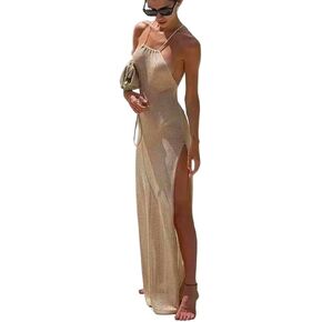 Women Swimsuit Cover Up See-Through Slit Slip Long Dress Skirt Swimwear Cover-Up