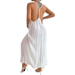 Women Swimsuit Cover Up Beach Backless Neck Extra-Long Cover-Up Dress