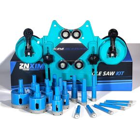 Tile Hole Saw Kit, ZNXIMER 18PCS Diamond Hole Saw Kit with Double Suction Cups Tile Hole Saw Guide for Ceramic, Glass, Porcelain Tiles, Marble, Granite and More Drilling.