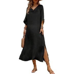 Women Swimsuit Cover Up Loose Batwing Sleeve Beach Cover-Up Dress, Summer