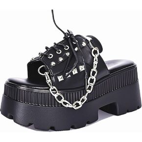 Gothniero women black platform sandals goth chunky wedge heel summer sandals girls gothic punk platform sandals for women metallic spider buckles slides size 5.5-11 in Kuwait