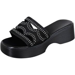 Wedges Heels Platforms for Women Open Toe Cut Out Rhinestones Sandals Comfy Slip On Dressy Walking Beach Slippers