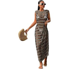 Women Swimsuit Cover Up Beach Hollow Out Knit Cover Up Dress