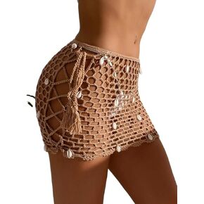 Women Swimsuit Cover Up Hollow Out Shell See-Through Mini Cover-Up Skirt