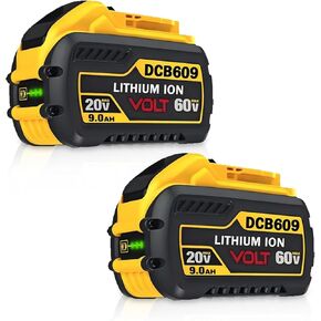 9.0-Ah 20V/60V MAX Replacement for DEWALT 20V/60V Flex-Volt Battery DCB606 DCB609 DCB612 Compatible with DeWalt 20V/60V Cordless Power Tools 2 Pack