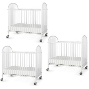 Foundations Pinnacle Folding Metal Baby Crib - Portable Hotel Crib, Easy Compact Storage, 4" Mattress, Built for Small Spaces, Heavy-Duty Construction - White