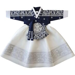 Korean Baby Girl Hanbok for 100days~15y/o Ivory Navy Foil Girl Kids Hanbok
