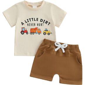 Toddler Baby Boy Summer Clothes Funny Pattren Letter Short Sleeve T Shirt with Shorts 2 Peices Outfits