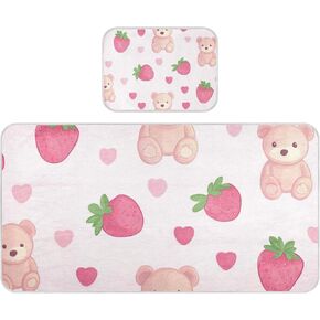 Cartoon Cute Red Strawberry Teddy Bear Cooling Baby Toddler Bed Mattress 28" x 52" Absorbent Training Pads for Kids, Adult