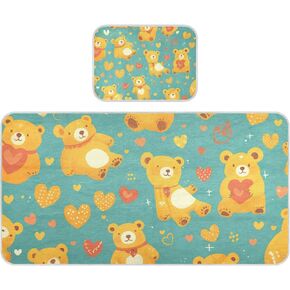 Bear Cute Yellow Retro Cartoon Cooling Baby Crib Waterproof Mattress 28" x 52" Washable Crib Padding for Sides for Kids, Adult