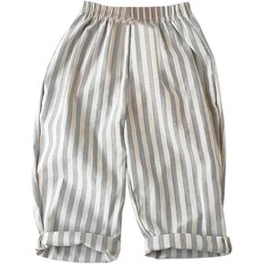 Boys Girls Cotton Linen Harem Bloomers Pants for Baby Toddler Cute Striped Bloomer Elastic Basic Harem Pants Joggers