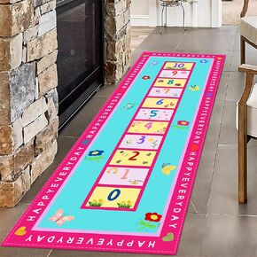Hopscotch Rug Playroom Rug for Kids Room, 2.6x7ft, Blue Sky White Cloud Sunflower Daycare Rugs, Thin Cozy Home Decor Carpet, Foldable No Crease Reduce Noise Mat for Kindergarten Nursery