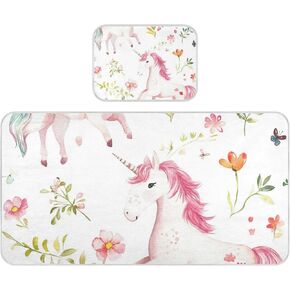 Cartoon Unicorns White Cooling Baby Crib Mattress Topper 28" x 52" Washable Pads Washable Waterproof for Baby&Toddler