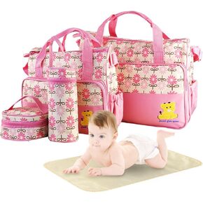 5Pcs Diaper Bag Tote Set,Large Mommy Bag with Portable Nappy Changing Pad,Pacifier Case,Travel Baby Bags for Mom