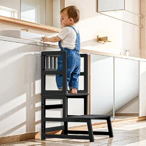 Cosyland Toddler Kitchen Stool Helper - Strom's Step Stool مع هيكل الحارس الجانبي للمطبخ/الحوض/غرفة المعيش