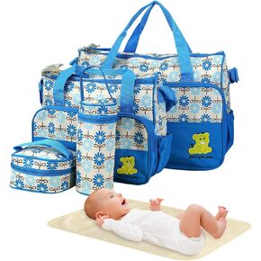 5PCS Baby Diaper Bag Set, baby nappy Handbag with Shoulder Strap, Portable Diaper Changing Bag for Mom Dad