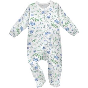 Dussdil Blueberry Leaves Baby One-Piece Footies Boys Girls Newborn Rompers Pajamas Cotton Footed Pjs