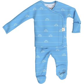 Bonsie Skin to Skin Babywear Footie Bodysuit - Blue Baby Footed One Piece with Car Pattern - BeepBeep