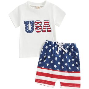 My First 4th Of July Baby Boy Outfit Toddler USA Short Sleeve Tee Shirt+Casual Shorts 2Pcs independence Day Outfit