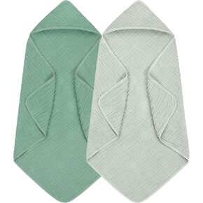 Accmor 2 Pack Hooded Baby Towels, 100% Muslin Cotton Bath Towel for Babies, Newborn, Infant and Toddler, Absorbent Soft Baby Bath Towel with Hood, Boy and Girl Bath Essentials