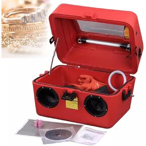 Bench Top Air Sand Blaster Cabinet Kit, Heavy Duty Steel Sandblasting Cabinet with 4 X Ceramic Nozzles, Built-in Light Strip and Filter, for Rust Removal, Stain, Paint