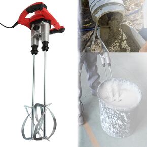 1800W Handheld Electric Concrete Mixer,Double-Paddle Electric Cement Mixer,Portable Mud Mixer with 6 Adjustable Speed,180CM long line,Double Auger Mixer